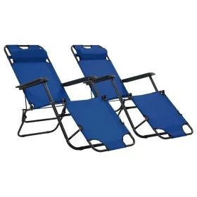 Tumbonas plegables con reposapiés 2 unidades acero azul de vidaXL, Tumbonas - Ref: Foro24-44342, Precio: 118,46 €, Descuento: %