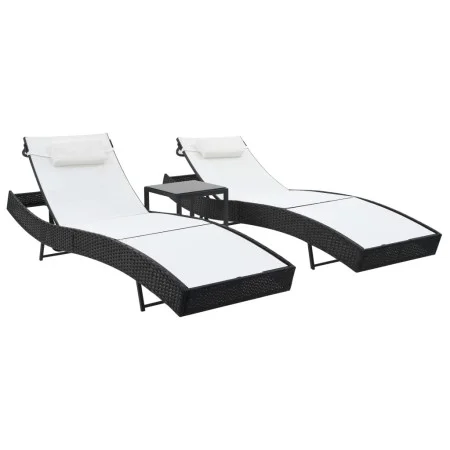 Tumbonas con mesita 2 unidades ratán sintético textilene negro de vidaXL, Tumbonas - Ref: Foro24-44894, Precio: 315,19 €, Des...