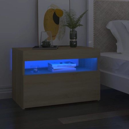 Mesitas de noche con LED 2 uds contrachapada Sonoma 60x35x40 cm de vidaXL, Mesitas de noche - Ref: Foro24-3082781, Precio: 85...