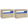 Mesitas de noche con LED 2 uds contrachapada Sonoma 60x35x40 cm de vidaXL, Mesitas de noche - Ref: Foro24-3082781, Precio: 85...