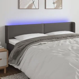Cabecero con LED cuero sintético gris 203x16x78/88 cm de , Cabeceros y pies de cama - Ref: Foro24-3123208, Precio: 66,38 €, D...