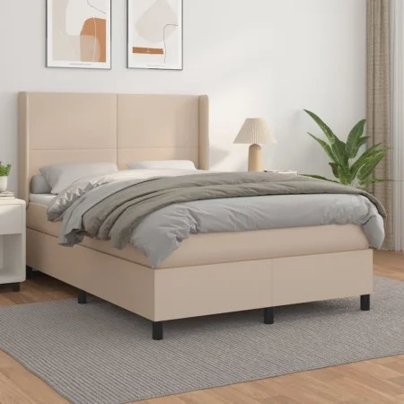 Box spring bed with cappuccino synthetic leather mattress 140x190cm by , Beds and slatted bases - Ref: Foro24-3132380, Price:...
