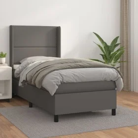 Box spring bed with gray synthetic leather mattress 100x200 cm by , Beds and slatted bases - Ref: Foro24-3132427, Price: 360,...
