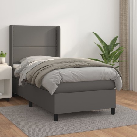 Cama box spring con colchón cuero sintético gris 100x200 cm de , Camas y somieres - Ref: Foro24-3132427, Precio: 369,23 €, De...