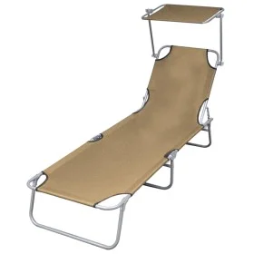 Tumbona plegable con toldo de acero taupé de vidaXL, Tumbonas - Ref: Foro24-44292, Precio: 60,69 €, Descuento: %