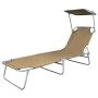 Tumbona plegable con toldo de acero taupé de vidaXL, Tumbonas - Ref: Foro24-44292, Precio: 60,69 €, Descuento: %