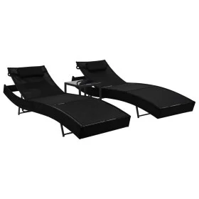 Sonnenliegen mit 2 Einheiten synthetisches Rattan Textilene schwarz von vidaXL, Liegen - Ref: Foro24-44893, Preis: 264,45 €, ...