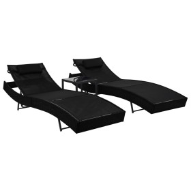 Tumbonas con mesita 2 unidades ratán sintético textilene negro de vidaXL, Tumbonas - Ref: Foro24-44893, Precio: 271,19 €, Des...
