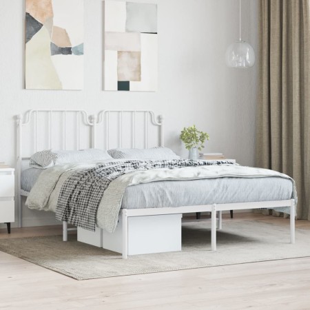 Estructura de cama de metal con cabecero blanca 140x190 cm de , Camas y somieres - Ref: Foro24-373936, Precio: 83,70 €, Descu...