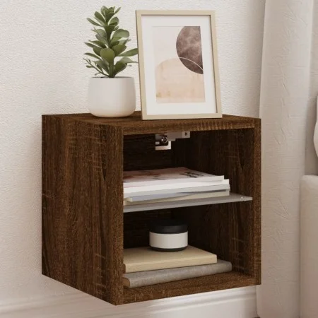 Wandmontierter TV-Schrank mit LED-Leuchten, braune Eiche, 30 x 28,5 x 30 cm von , TV-Möbel - Ref: Foro24-836985, Preis: 26,91...