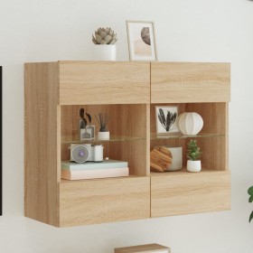 Mueble TV de pared con luces LED roble Sonoma 78,5x30x60,5 cm de , Muebles TV - Ref: Foro24-837101, Precio: 65,10 €, Descuent...
