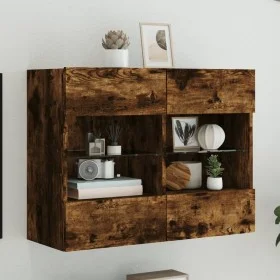 Mueble TV de pared con luces LED roble ahumado 78,5x30x60,5 cm de , Muebles TV - Ref: Foro24-837103, Precio: 63,92 €, Descuen...