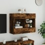 Mueble TV de pared con luces LED roble ahumado 78,5x30x60,5 cm de , Muebles TV - Ref: Foro24-837103, Precio: 65,01 €, Descuen...