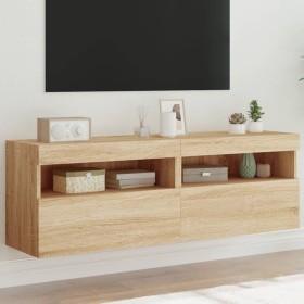 Muebles de TV de pared luces LED 2 uds roble Sonoma 60x30x40 cm de , Muebles TV - Ref: Foro24-837188, Precio: 83,37 €, Descue...
