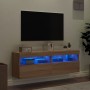 Muebles de TV de pared luces LED 2 uds roble Sonoma 60x30x40 cm de , Muebles TV - Ref: Foro24-837188, Precio: 83,37 €, Descue...
