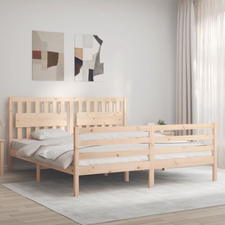 Estructura de cama de matrimonio con cabecero madera maciza de , Camas y somieres - Ref: Foro24-3194326, Precio: 167,73 €, De...
