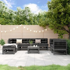Mesa y taburetes altos jardín 9 pzas madera maciza de pino gris de , Conjuntos de jardín - Ref: Foro24-3186300, Precio: 584,6...