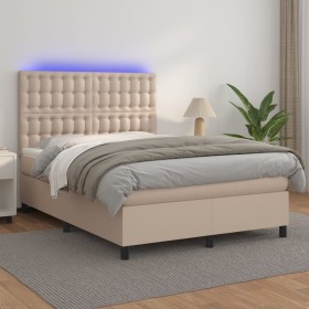 Cama box spring colchón LED cuero sintético capuchino 140x190cm de , Camas y somieres - Ref: Foro24-3135944, Precio: 521,79 €...