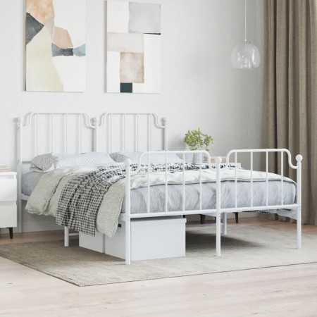 Estructura cama metal con cabecero y estribo blanco 150x200 cm de , Camas y somieres - Ref: Foro24-373956, Precio: 107,52 €, ...