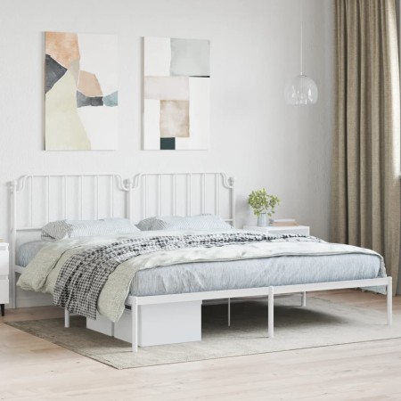 Estructura de cama de metal con cabecero blanco 193x203 cm de , Camas y somieres - Ref: Foro24-373942, Precio: 101,51 €, Desc...