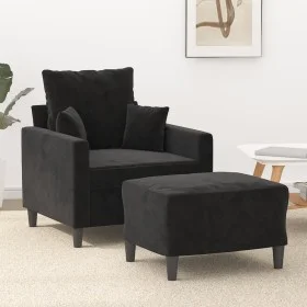 Sillón con taburete terciopelo negro 60 cm de , Sofás - Ref: Foro24-3201102, Precio: 224,32 €, Descuento: %