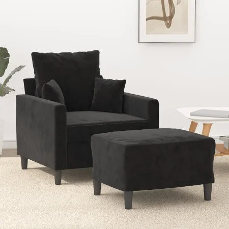 Sillón con taburete terciopelo negro 60 cm de , Sofás - Ref: Foro24-3201102, Precio: 224,32 €, Descuento: %