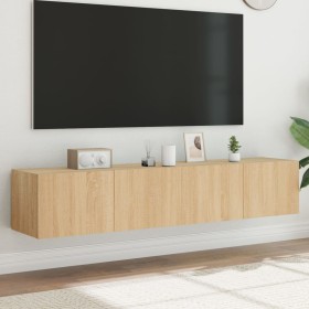 Muebles de TV de pared luces LED 2 uds roble Sonoma 80x35x31 cm de , Muebles TV - Ref: Foro24-837286, Precio: 101,58 €, Descu...