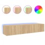 Muebles de TV de pared luces LED 2 uds roble Sonoma 80x35x31 cm de , Muebles TV - Ref: Foro24-837286, Precio: 101,58 €, Descu...