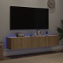 Muebles de TV de pared luces LED 2 uds roble Sonoma 80x35x31 cm de , Muebles TV - Ref: Foro24-837286, Precio: 101,58 €, Descu...