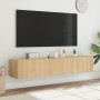 Muebles de TV de pared luces LED 2 uds roble Sonoma 80x35x31 cm de , Muebles TV - Ref: Foro24-837286, Precio: 101,58 €, Descu...