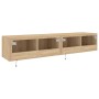 Muebles de TV de pared luces LED 2 uds roble Sonoma 80x35x31 cm de , Muebles TV - Ref: Foro24-837286, Precio: 101,58 €, Descu...