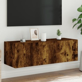 Mueble de TV de pared con luces LED roble ahumado 100x35x31 cm de , Muebles TV - Ref: Foro24-837299, Precio: 58,09 €, Descuen...