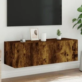 Mueble de TV de pared con luces LED roble ahumado 100x35x31 cm de , Muebles TV - Ref: Foro24-837299, Precio: 57,57 €, Descuen...
