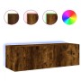 Mueble de TV de pared con luces LED roble ahumado 100x35x31 cm de , Muebles TV - Ref: Foro24-837299, Precio: 58,09 €, Descuen...