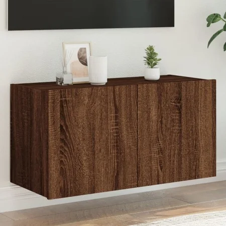 Mueble de TV de pared con luces LED marrón roble 80x35x41 cm de , Muebles TV - Ref: Foro24-837322, Precio: 58,66 €, Descuento: %