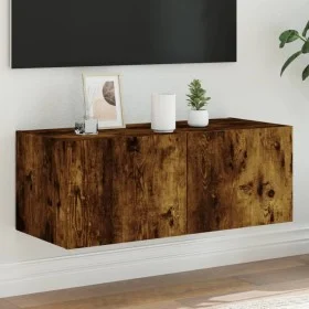 Mueble de TV de pared con luces LED roble ahumado 80x35x31 cm de , Muebles TV - Ref: Foro24-837289, Precio: 40,26 €, Descuent...