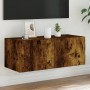 Mueble de TV de pared con luces LED roble ahumado 80x35x31 cm de , Muebles TV - Ref: Foro24-837289, Precio: 40,67 €, Descuent...