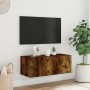 Mueble de TV de pared con luces LED roble ahumado 80x35x31 cm de , Muebles TV - Ref: Foro24-837289, Precio: 40,67 €, Descuent...
