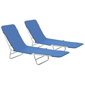 Tumbonas plegables 2 unidades acero y tela azul de vidaXL, Tumbonas - Ref: Foro24-44299, Precio: 92,84 €, Descuento: %