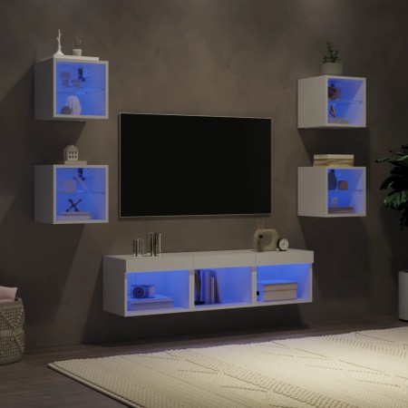 Muebles de TV de pared con LED 7 pzas madera ingeniería blanco de , Muebles TV - Ref: Foro24-3216583, Precio: 132,56 €, Descu...