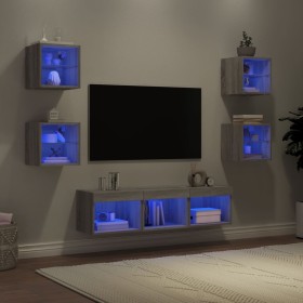 Muebles TV pared con LED 7 pzas madera ingeniería gris Sonoma de , Muebles TV - Ref: Foro24-3216588, Precio: 133,08 €, Descue...