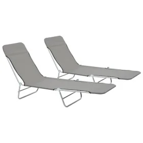 Tumbonas plegables 2 unidades acero y tela gris de vidaXL, Tumbonas - Ref: Foro24-44302, Precio: 87,71 €, Descuento: %