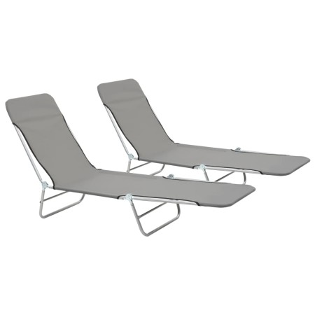 Tumbonas plegables 2 unidades acero y tela gris de vidaXL, Tumbonas - Ref: Foro24-44302, Precio: 80,24 €, Descuento: %