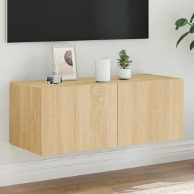 Mueble de TV de pared con luces LED roble Sonoma 80x35x31 cm de , Muebles TV - Ref: Foro24-837285, Precio: 53,18 €, Descuento: %