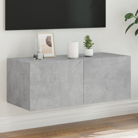 Mueble de TV de pared con luces LED gris hormigón 80x35x31 cm de , Muebles TV - Ref: Foro24-837287, Precio: 62,45 €, Descuent...