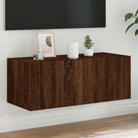 Mueble de TV de pared con luces LED marrón roble 80x35x31 cm de , Muebles TV - Ref: Foro24-837293, Precio: 59,48 €, Descuento: %