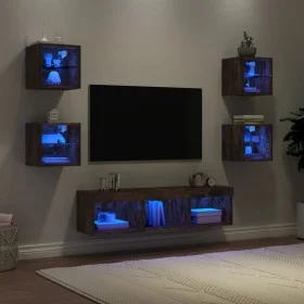 Muebles TV pared con LED 7 pzas madera ingeniería roble ahumado de , Muebles TV - Ref: Foro24-3216587, Precio: 125,25 €, Desc...