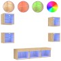 Muebles TV pared con LED 7 pzas madera ingeniería roble Sonoma de , Muebles TV - Ref: Foro24-3216585, Precio: 128,18 €, Descu...