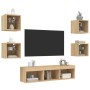 Muebles TV pared con LED 7 pzas madera ingeniería roble Sonoma de , Muebles TV - Ref: Foro24-3216585, Precio: 128,18 €, Descu...
