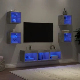 Muebles TV pared con LED 7 pzas madera ingeniería gris hormigón de , Muebles TV - Ref: Foro24-3216586, Precio: 126,28 €, Desc...